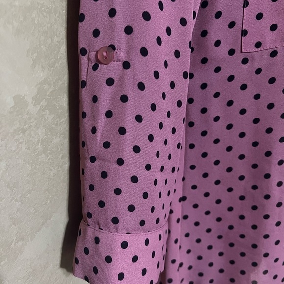 Iz Byer Women Size XS Polka Dot Pink & Black Blouse - Picture 3 of 5